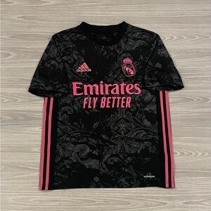 Adidas 2020/21 Real Madrid Soccer Jersey Black Pink La Liga Youth Size 13-14Y